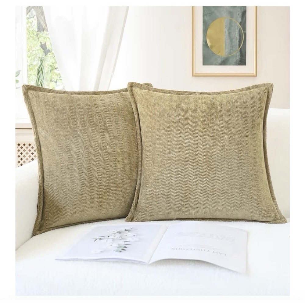 Soft Decorative Chenille Pillow Covers  18" x 18" (Pack of 2)  Deep Taupe [P]